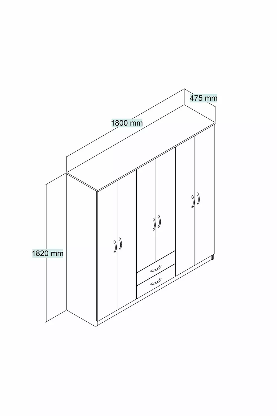 Armoire large Nisa 6 portes 2 tiroirs 7 étagères en pin - 