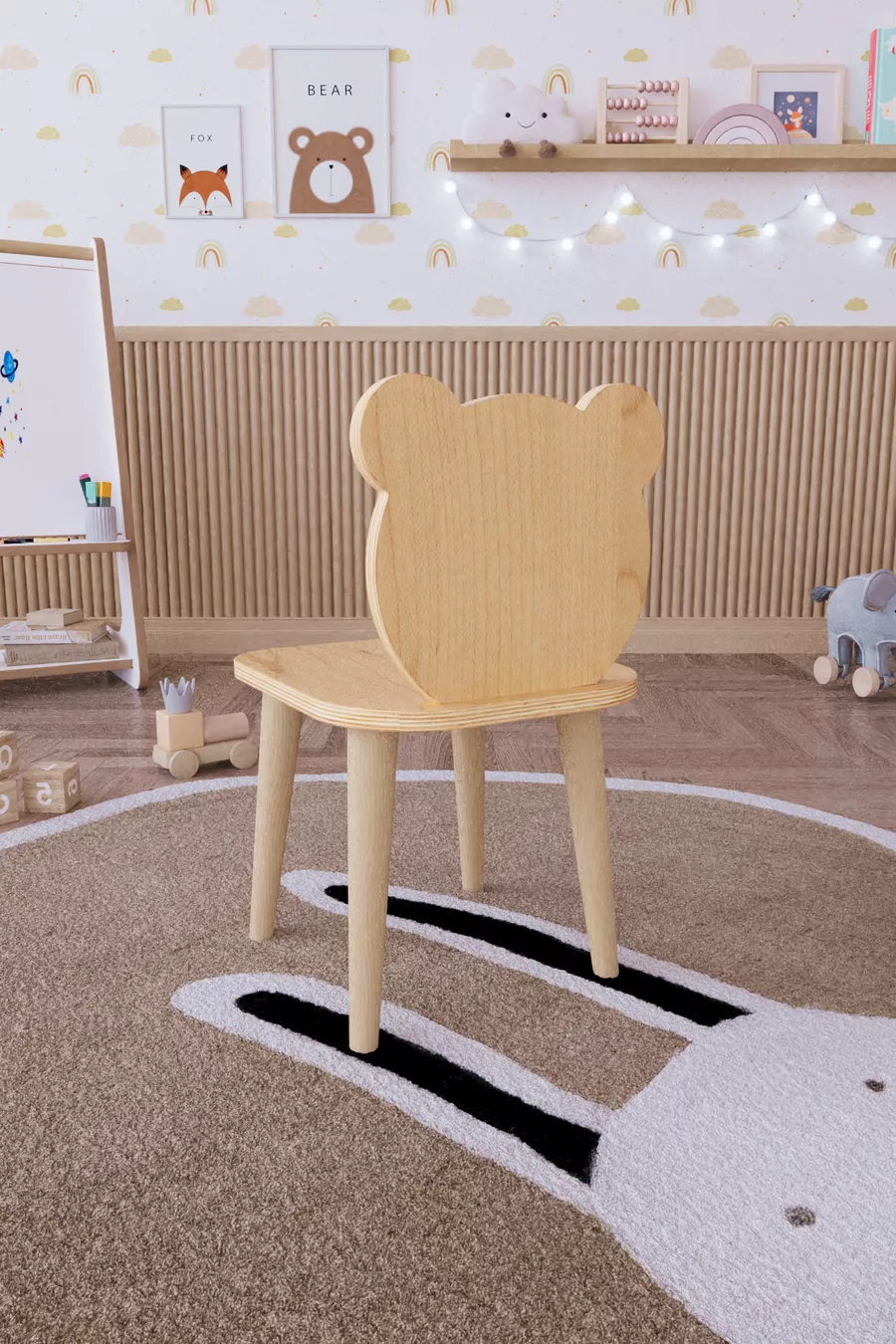 Table d'activité de jeu en bois avec chaise ourson en bois résistante à l'eau