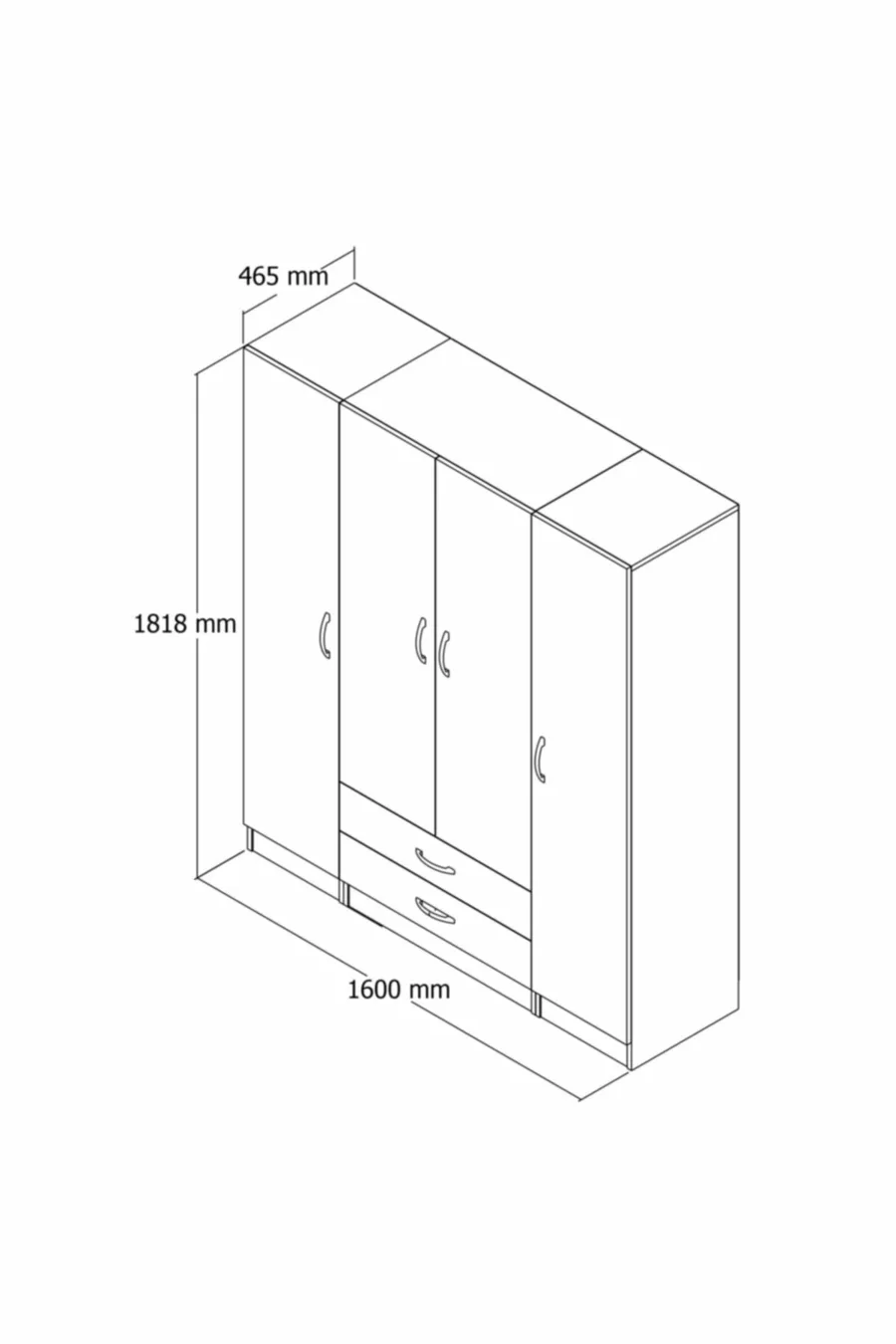 4-Door, 2-Drawer Wide Wardrobe White - 