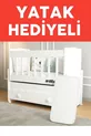 YATAK HEDİYELİ Anneyanı Sallanır Beyaz Çekmeceli  Beşik