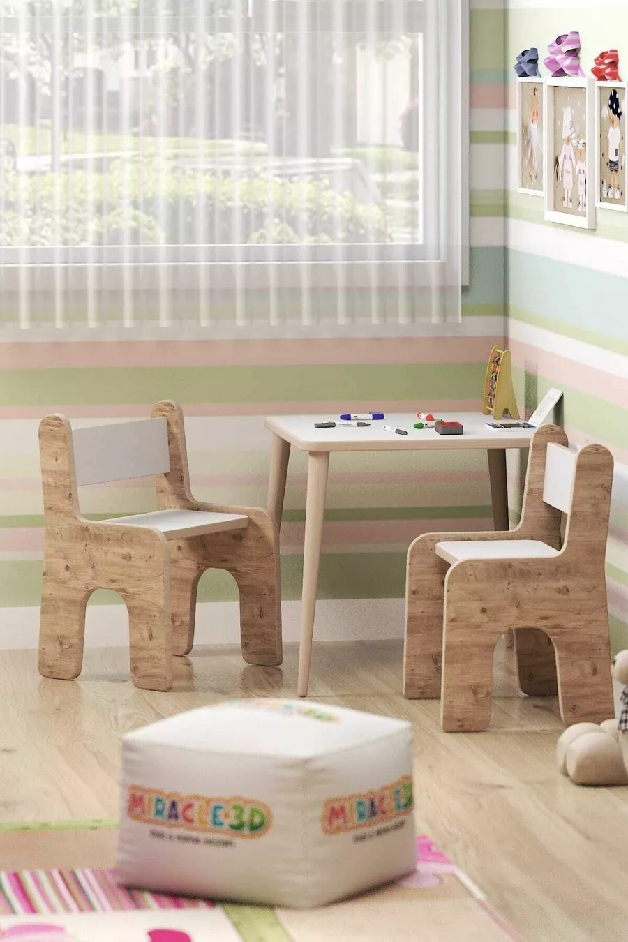 Bureau d'activités pour enfants avec chaise à dossier pour jeux et travaux (2-4 ans)