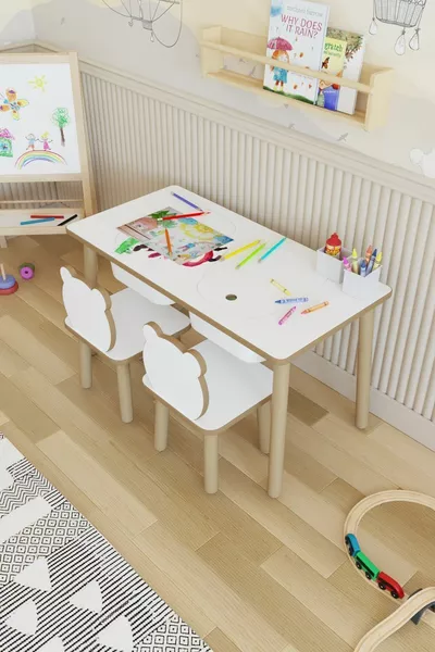 Montessori Children's Table - Play Table - Activity Table - Event Table Set with 2 Panda Chairs