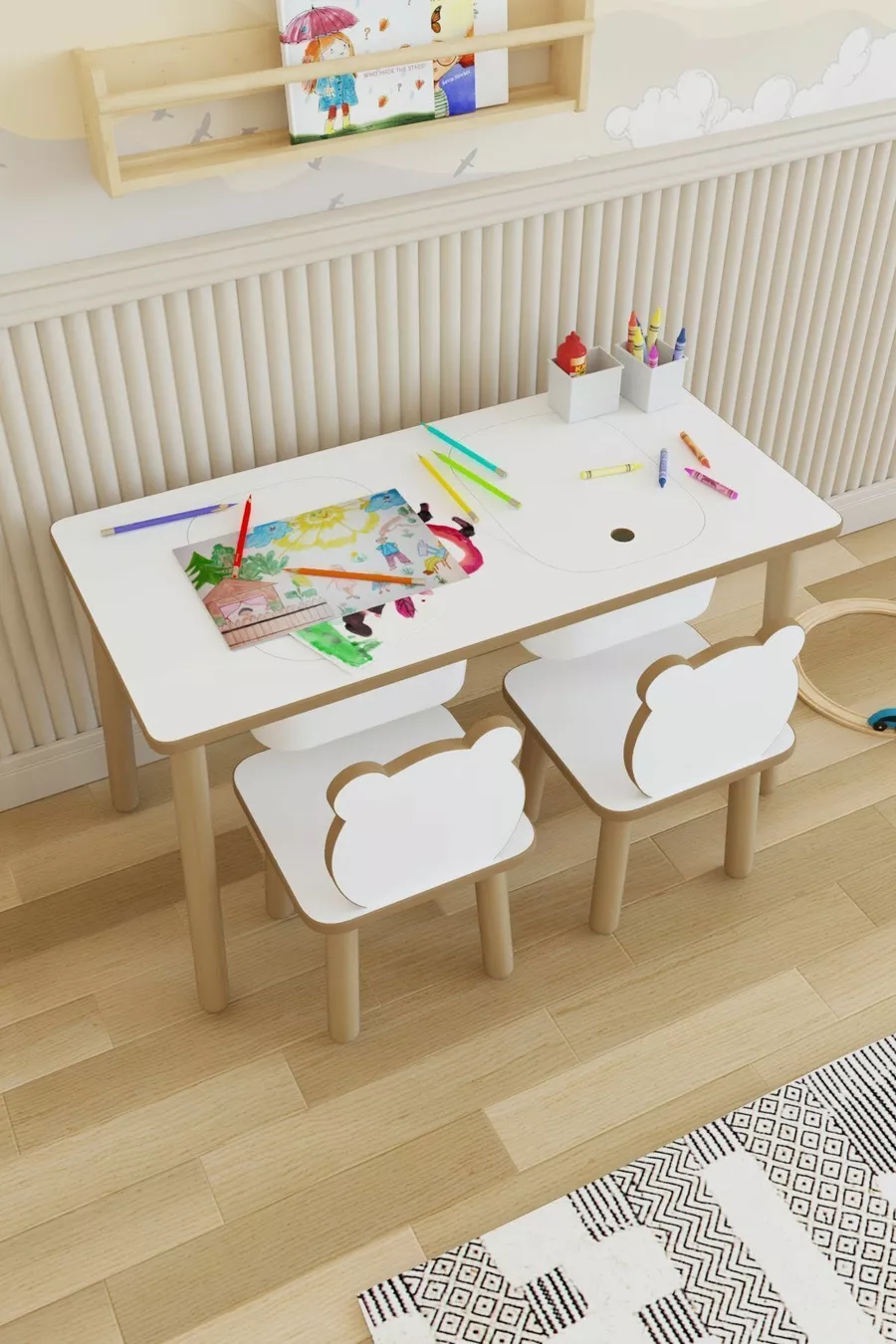 Montessori Çocuk Masası-oyun Masası-aktivite Masası-etkinlik Masası Takımı 2 Panda Sandalye