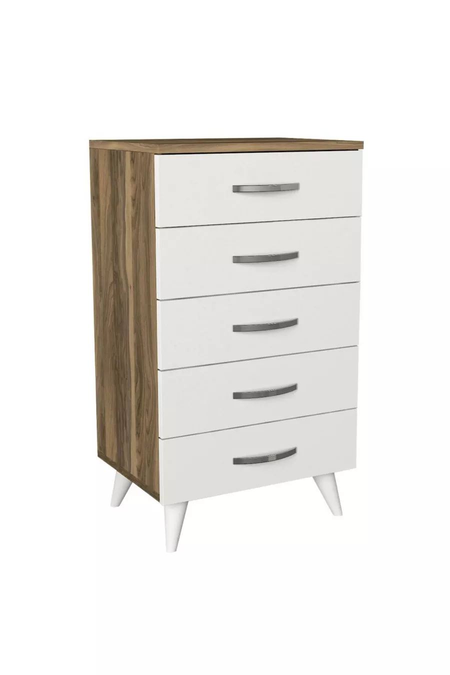Commode Cemre à 5 tiroirs Blanc-Noyer