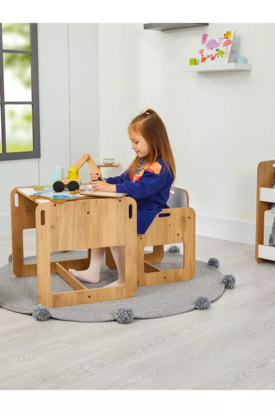 Set di Tavolo e Sedia in Legno Montessori per Attività e Gioco per Bambini 2-4 Anni (1 Tavolo + 1 Sedia)