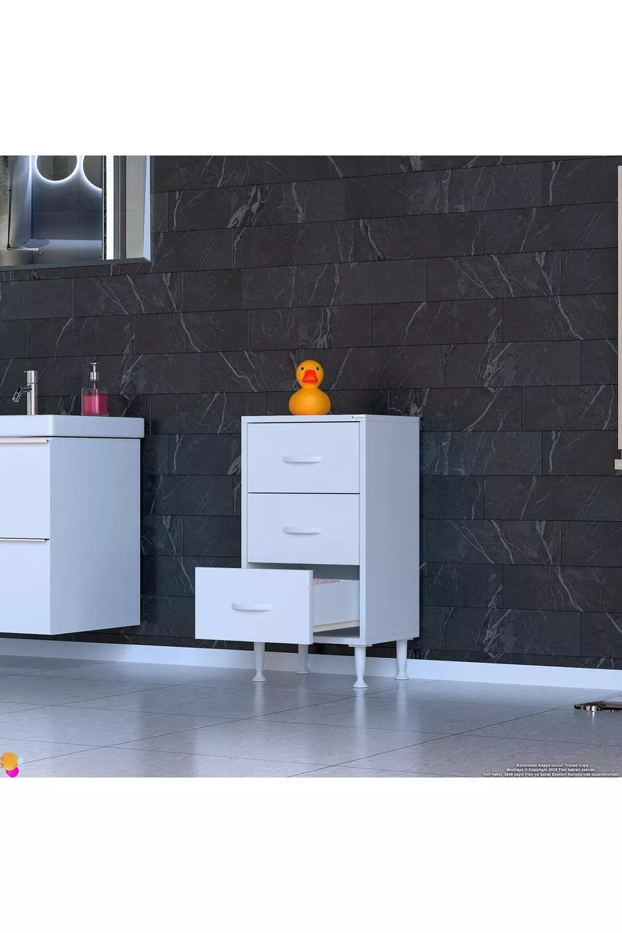 Commode étroite à 3 tiroirs pour chambre à coucher