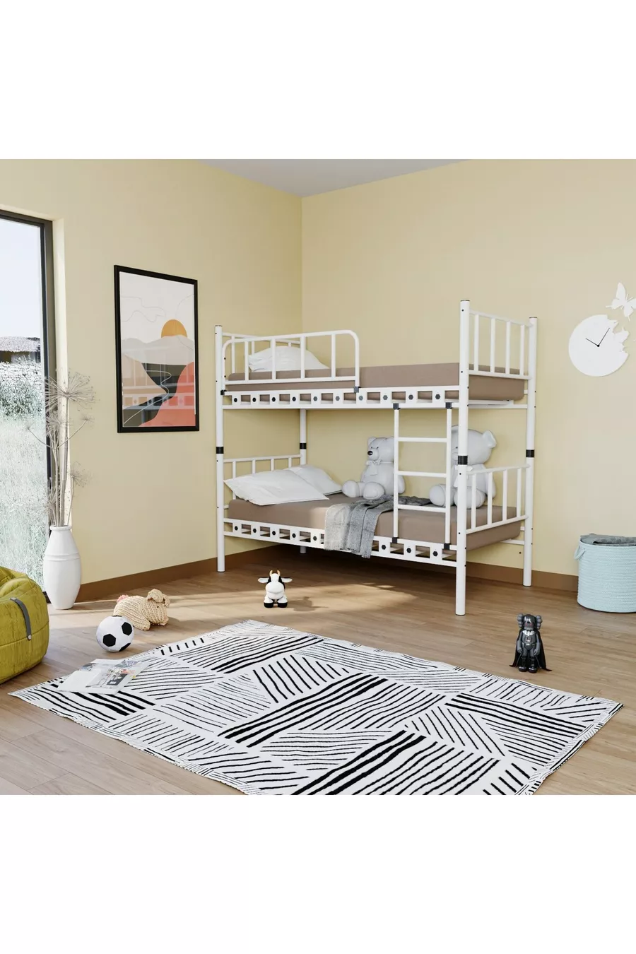 Lit superposé et lit simple pour enfant Zambak en métal blanc