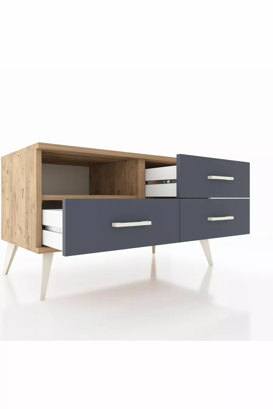 Commode Hyperion à une étagère et trois tiroirs Pin-Pin/Anthracite