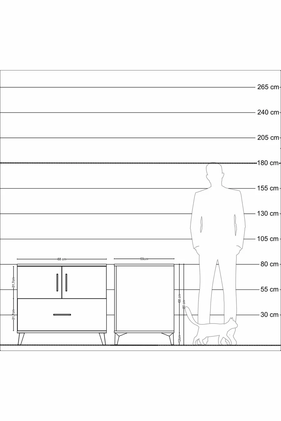 Commode Kronos avec 2 étagères, 1 tiroir et 2 portes, Anthracite-Anthracite