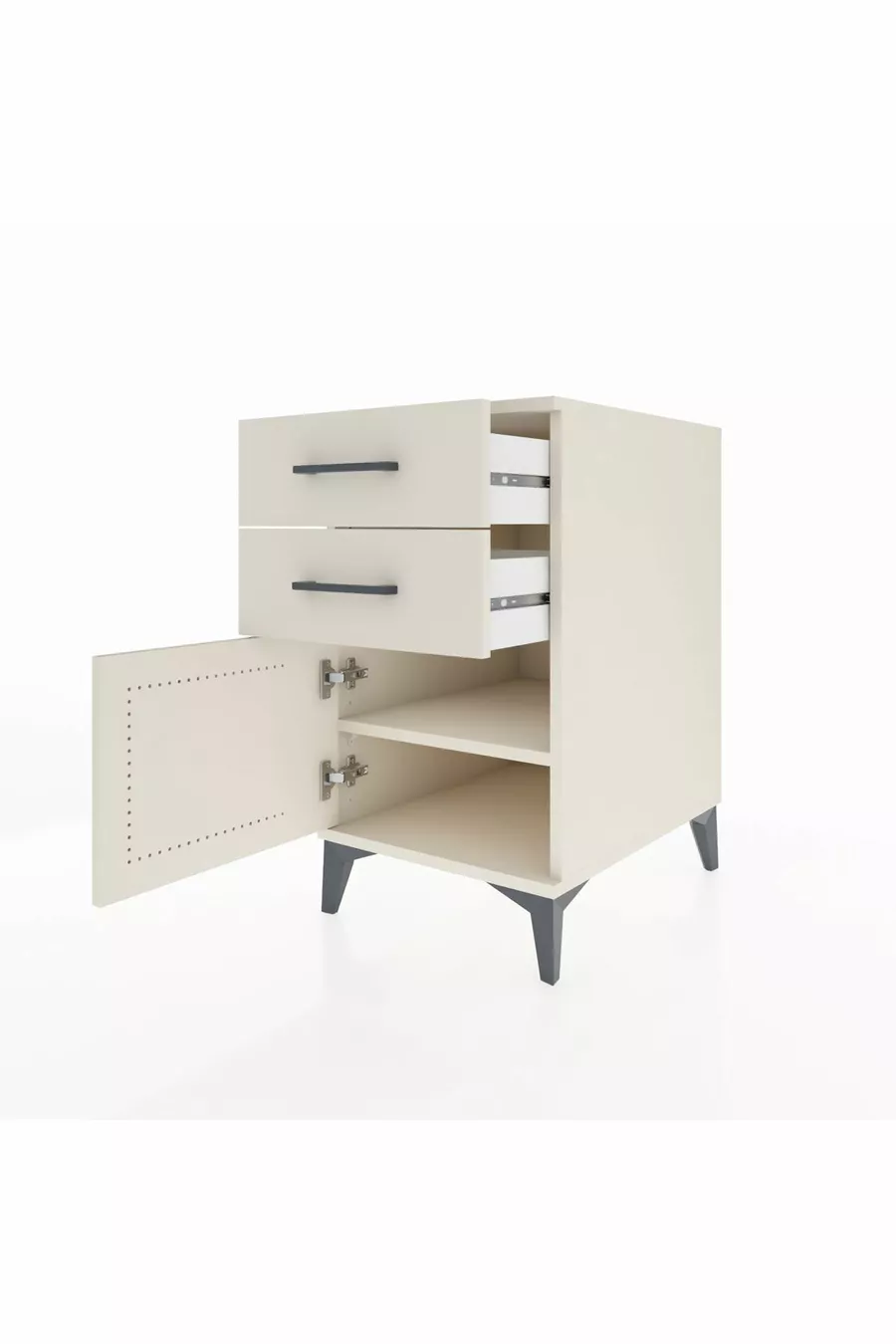 Kronos Table de chevet avec une étagère, 2 tiroirs et une porte, couleur Pierre de Lune