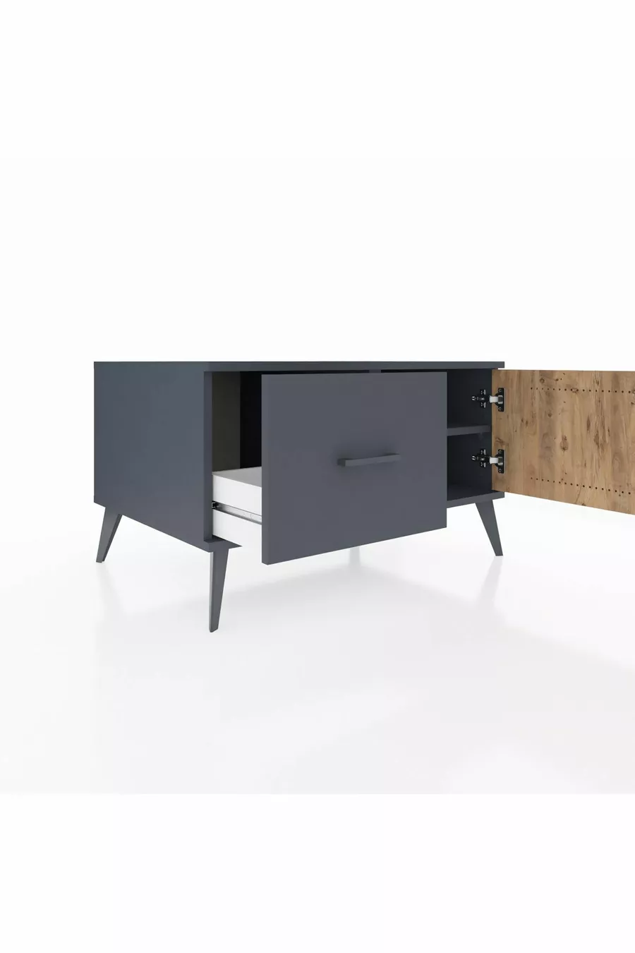 Commode Kronos avec une étagère, un tiroir et une porte, Anthracite-Sapin/Anthracite