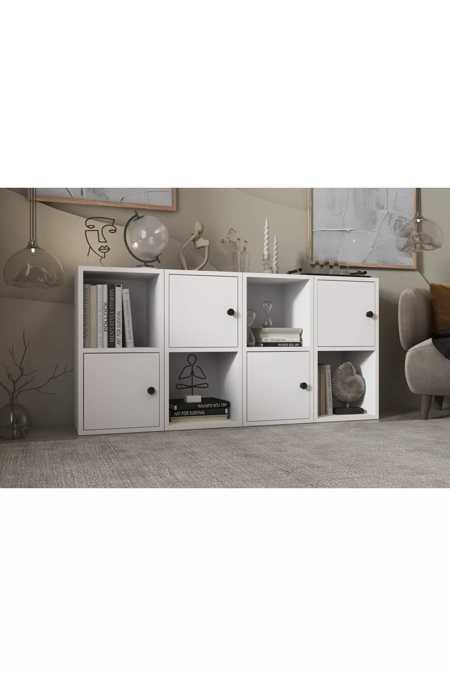 Four-Door White Dresser with Shelves, Without Slats