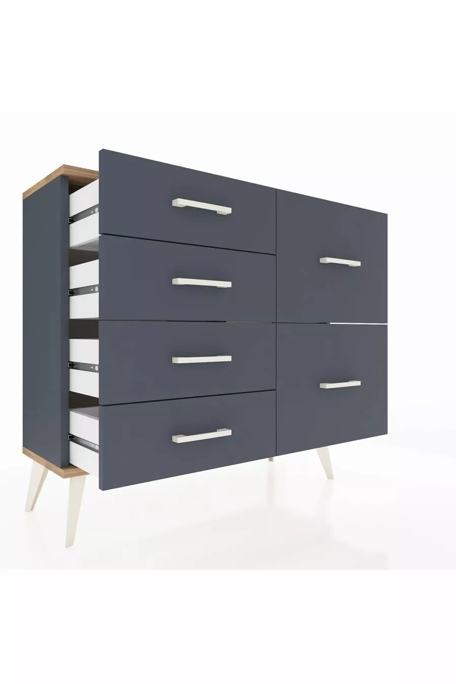 Commode Arges 6 tiroirs Anthracite-Sapin/Anthracite