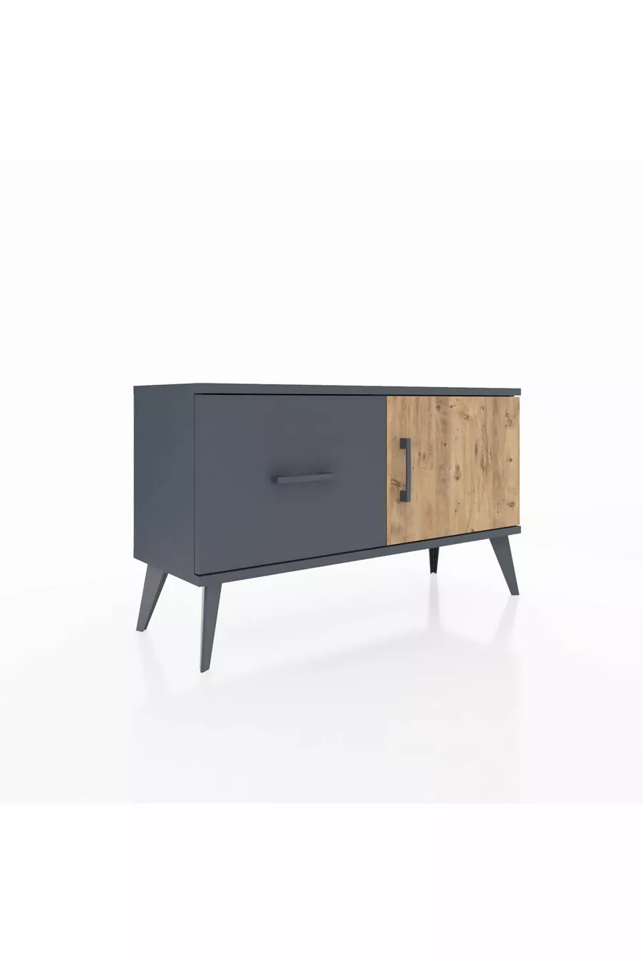 Commode Arges avec une seule étagère, un tiroir et une porte, Anthracite-Pin/Anthracite