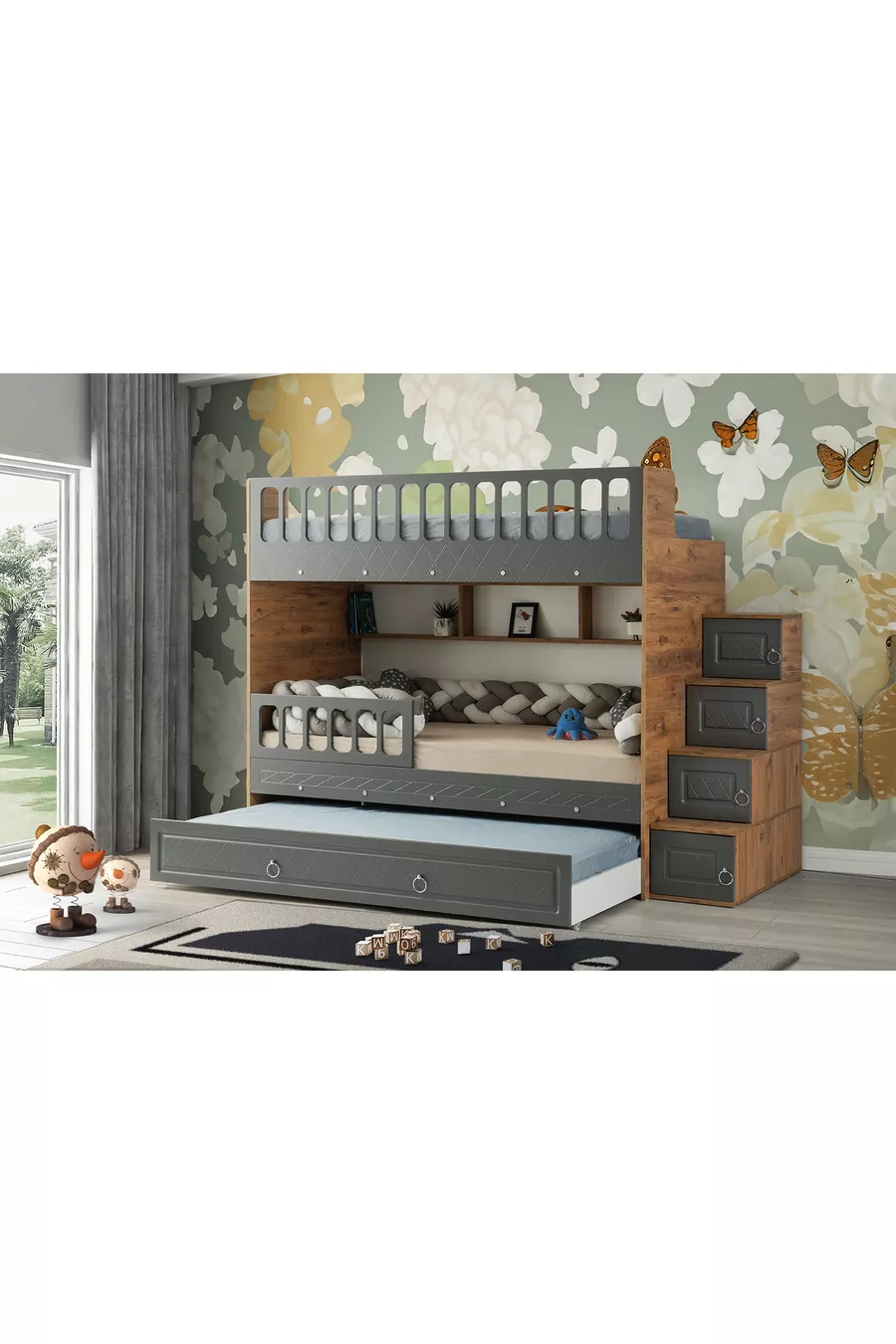Armoire Zümrüt / 2 lits avec ressorts en bambou inclus / % MDF