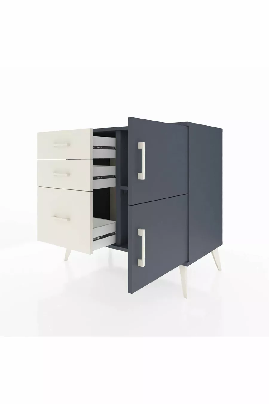 Hyperion Dresser Single Shelf 3 Drawers 2 Doors Anthracite-Anthracite/Snowy White