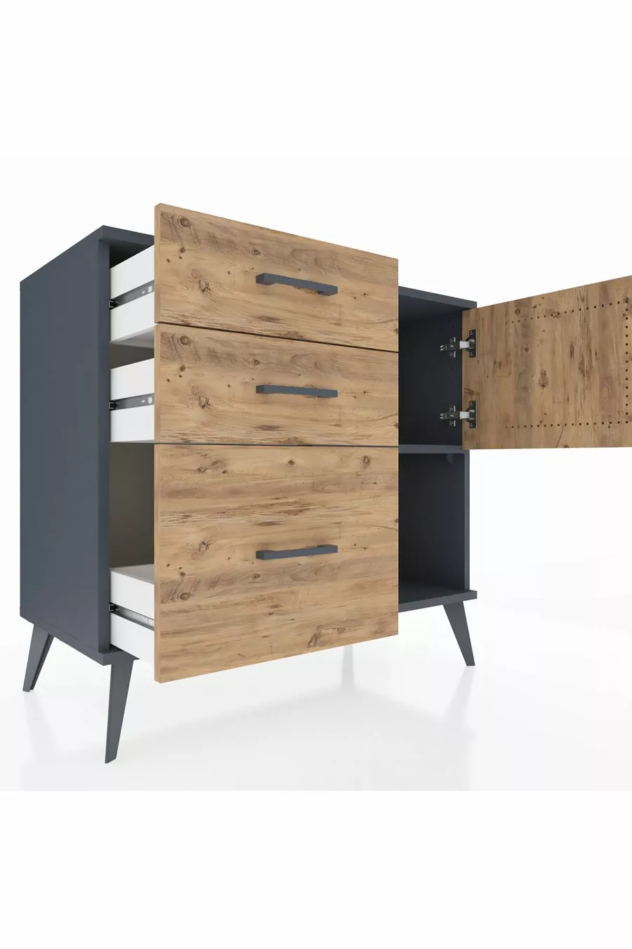Hyperion Kommode Ein Regal 3 Schubladen Eine Tür Anthrazit-Kiefer