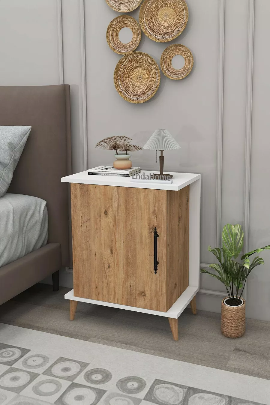 Commode spacieuse & Buffet d'une porte avec 2 étagères, organisateur de chevet pour chambre à coucher - Pin