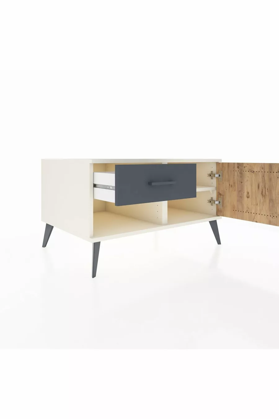 Commode Kronos avec une étagère, un tiroir et une porte, Pierre de lune-Pin/Anthracite