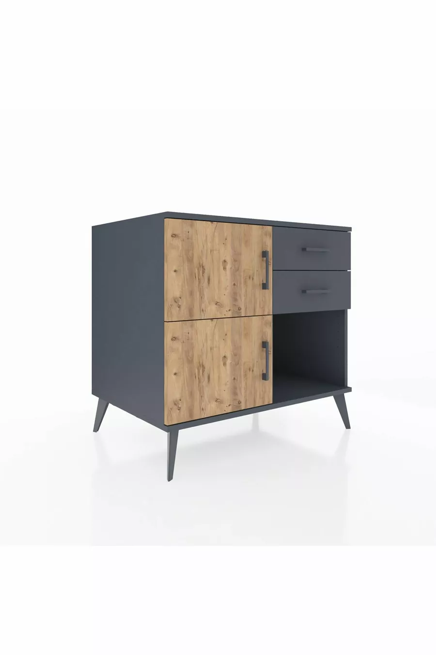 Kronos Kast Enkel Plank 2 Lade 2 Deuren Antraciet-dennen/Antraciet
