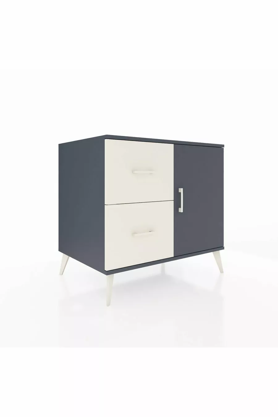 Commode Kronos à une étagère, 2 tiroirs et une porte, Anthracite-Anthracite/Gris pierre