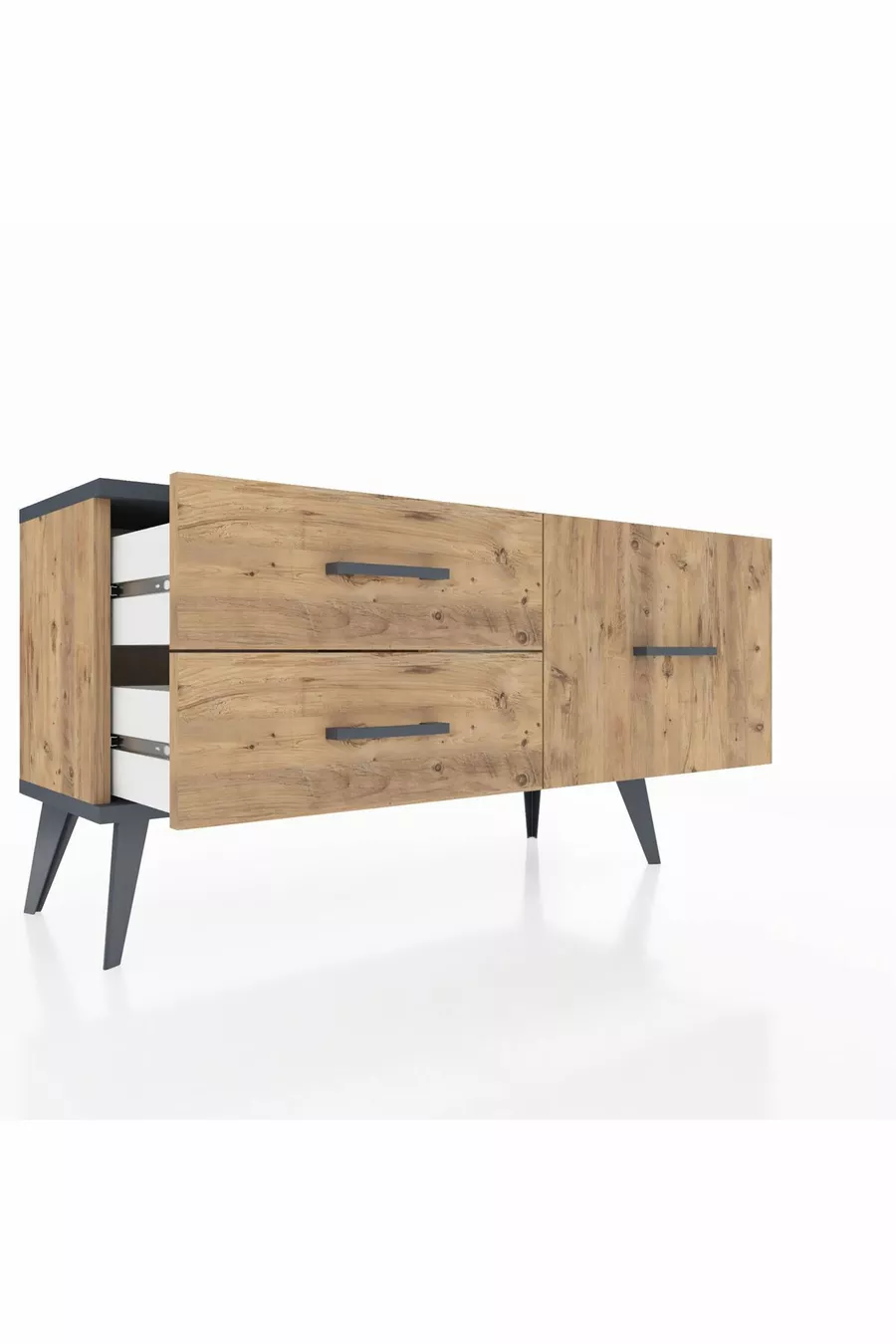 Commode Arges 3 étagères Pin-Anthracite/Pin
