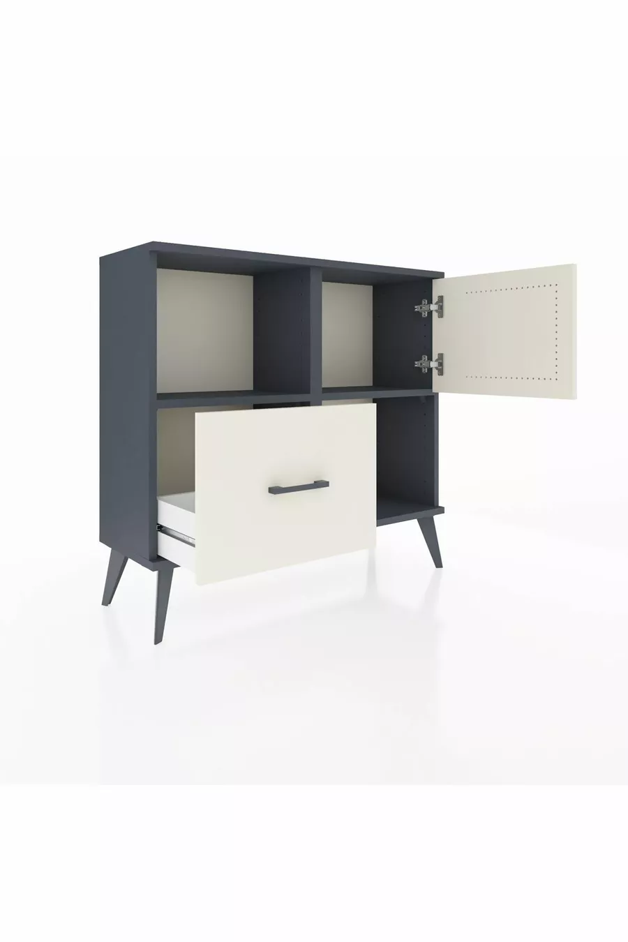 Commode Arges avec 2 étagères, 1 tiroir et 1 porte, Anthracite-Pierre de lune