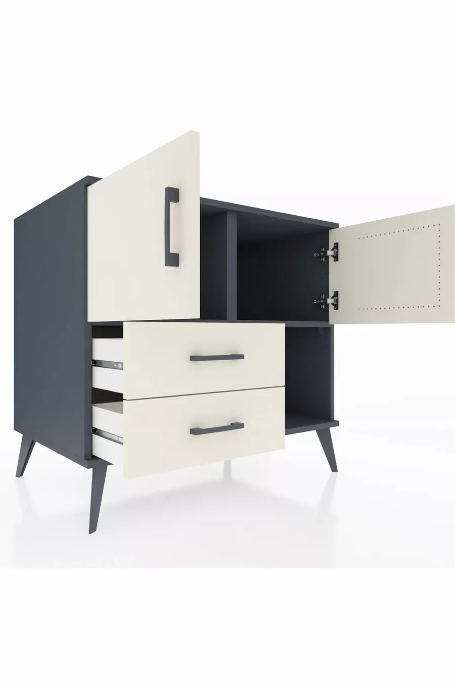 Commode Kronos avec 2 étagères, 2 tiroirs et 2 portes Anthracite-Pierre de lune