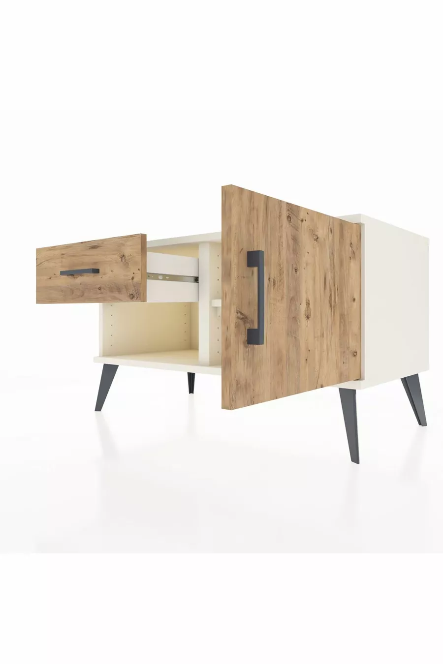 Commode Hyperion à une étagère, un tiroir et une porte en pierre de lune-pin