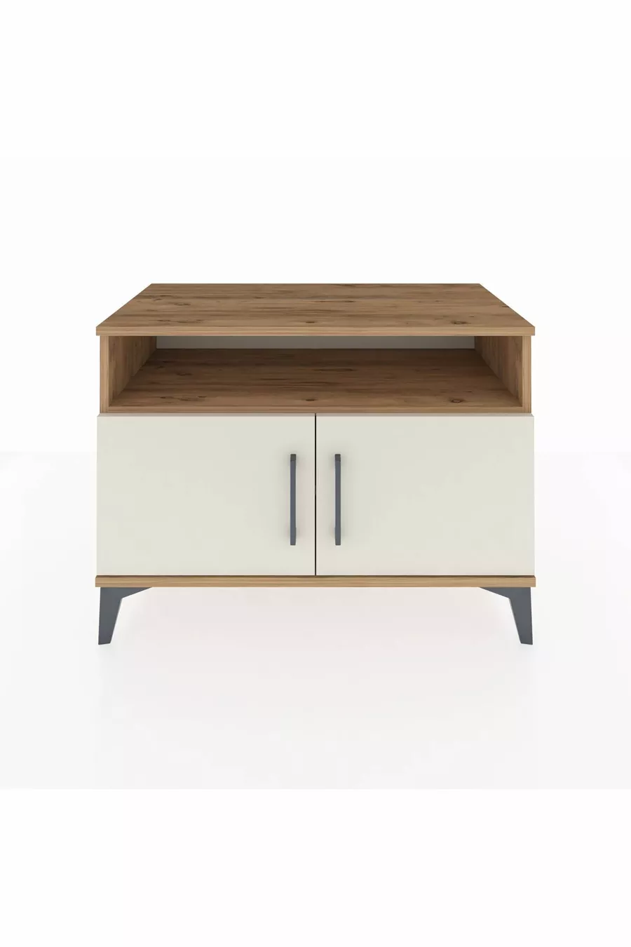 Commode Hyperion 2 étagères 2 portes Pin-Gris Ancien