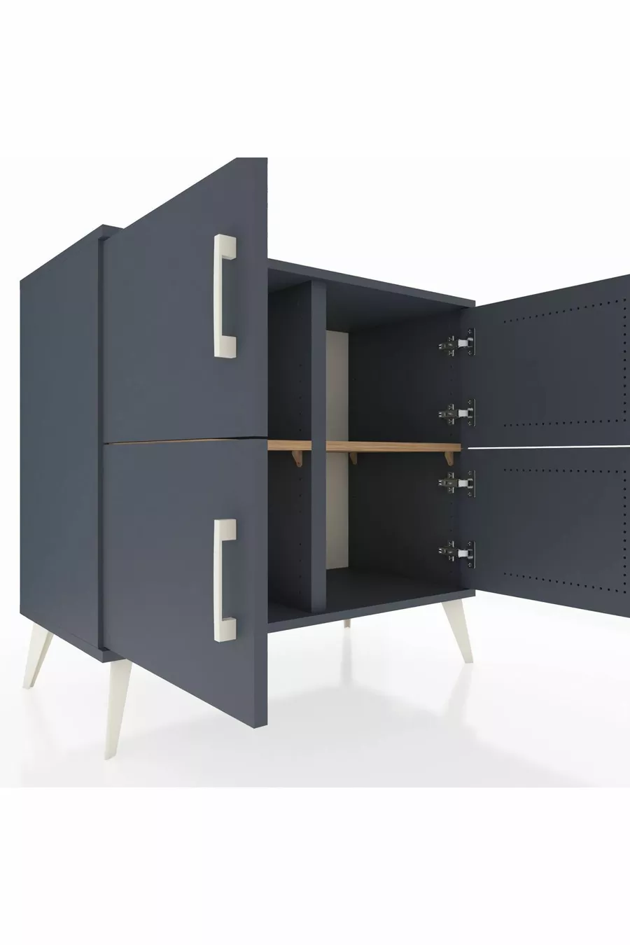 Commode Hyperion 2 étagères 4 portes Anthracite-Anthracite/Sapin