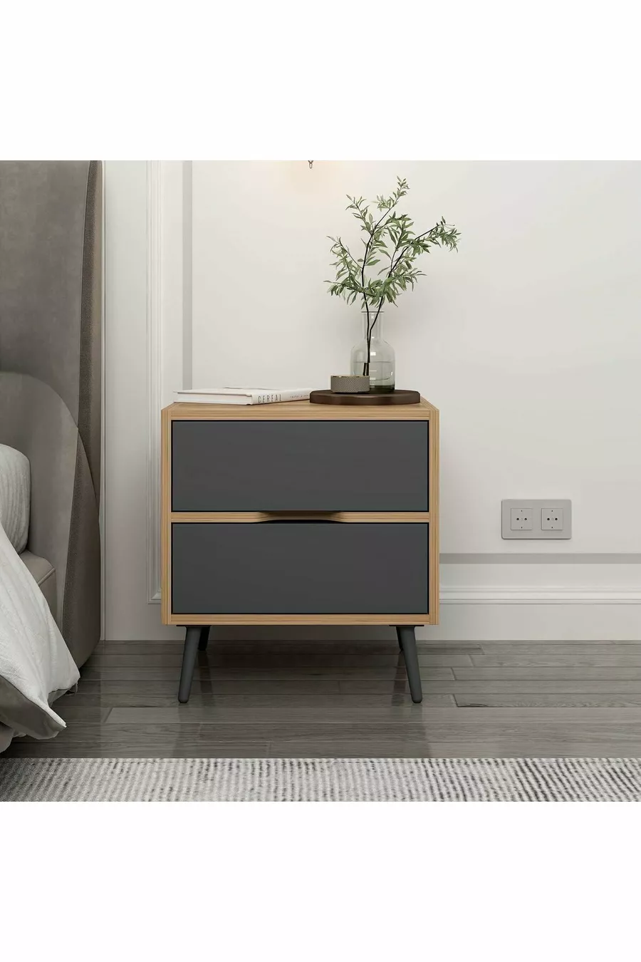 Elina Bedside Table with 2 Drawers - Gold/Anthracite