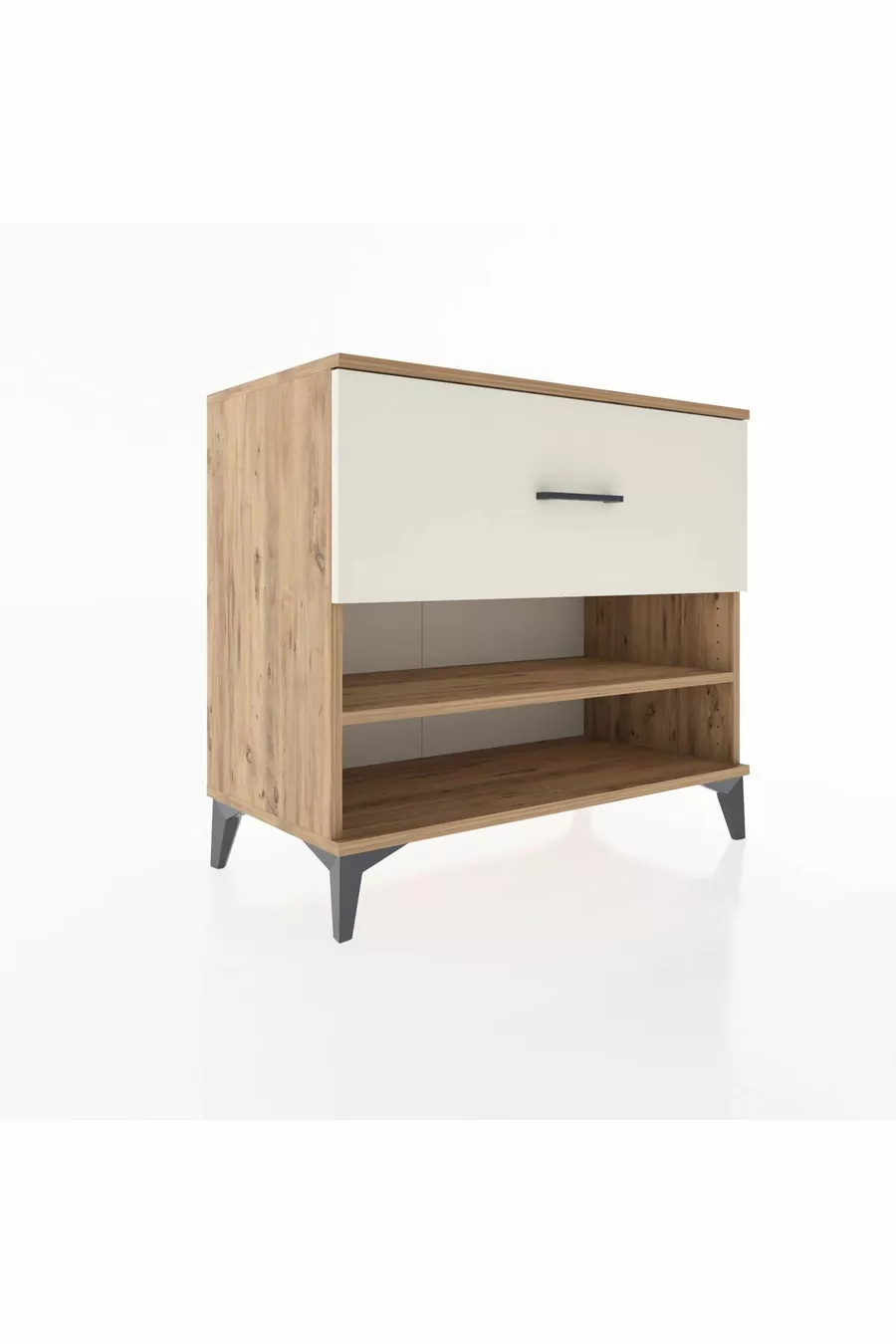 Commode Hyperion à une étagère et un tiroir, pin et marbre d'onyx