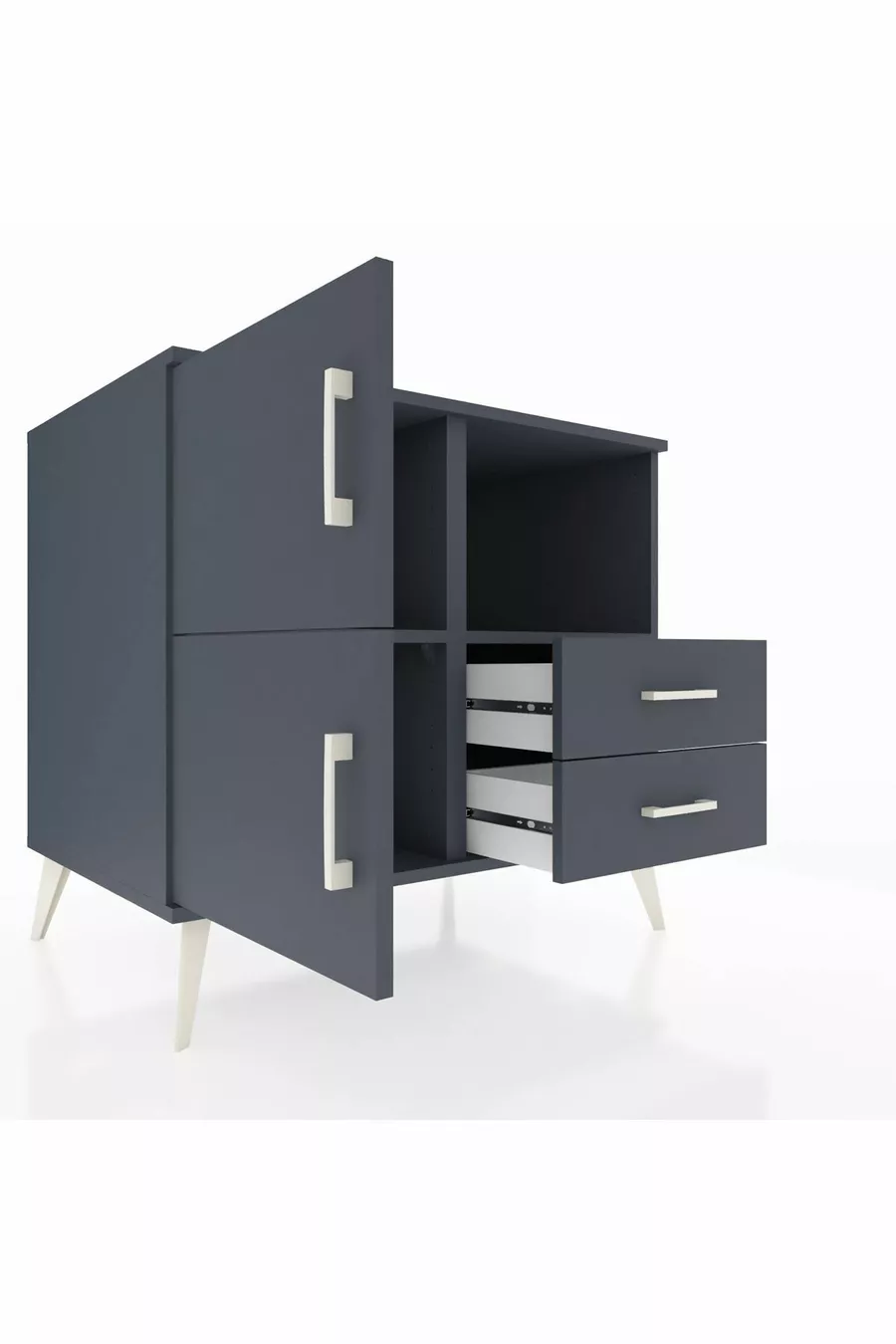 Commode Kronos avec 2 étagères, 2 tiroirs et 2 portes Anthracite-Anthracite