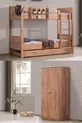 Lits superposés, lits superposés avec rampes détachables pour enfants en Asie, armoire à deux portes, noyer