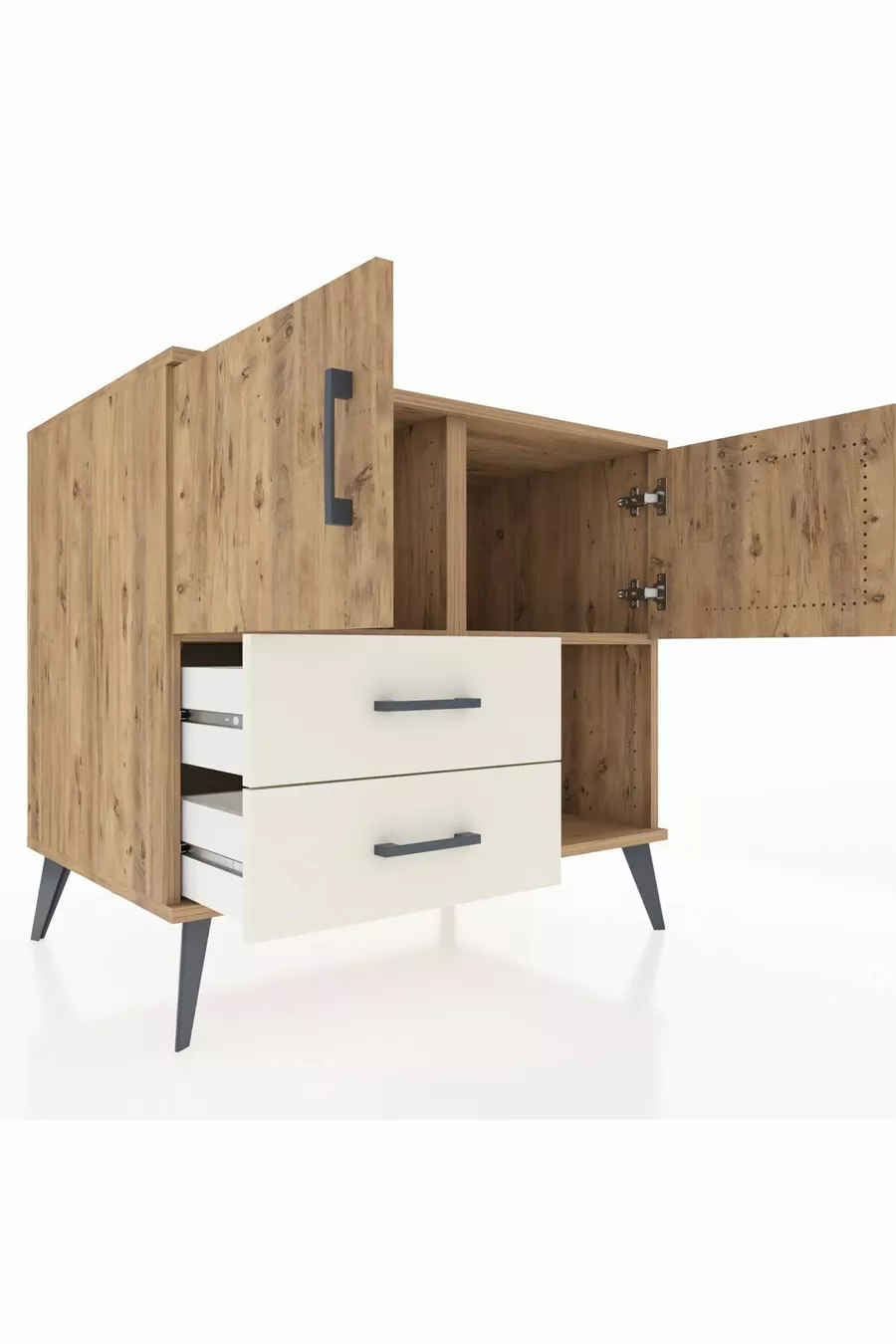 Kronos Dressoir 2 Planken 2 Lades 2 Deuren Dennen-Dennen/Steenachtig