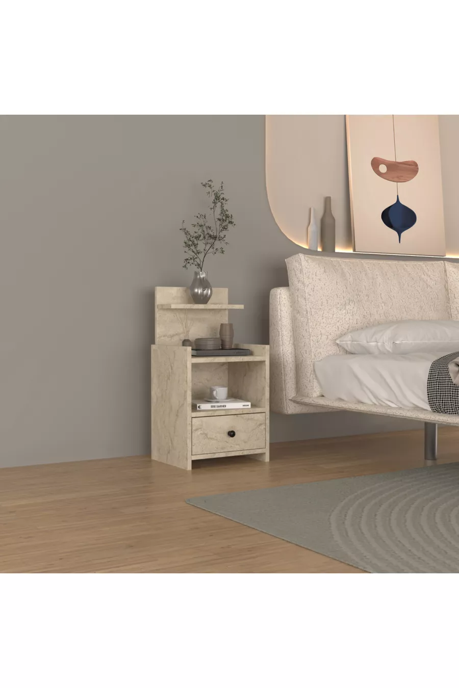 Table de chevet moderne à tiroirs avec étagères en MDF