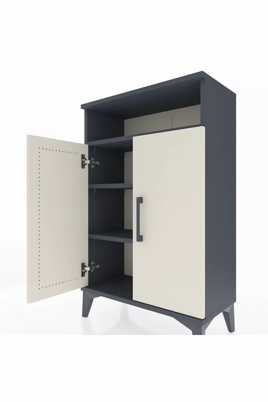 Chevet Arges à 3 étagères et 2 portes, Anthracite-Sel de pierre