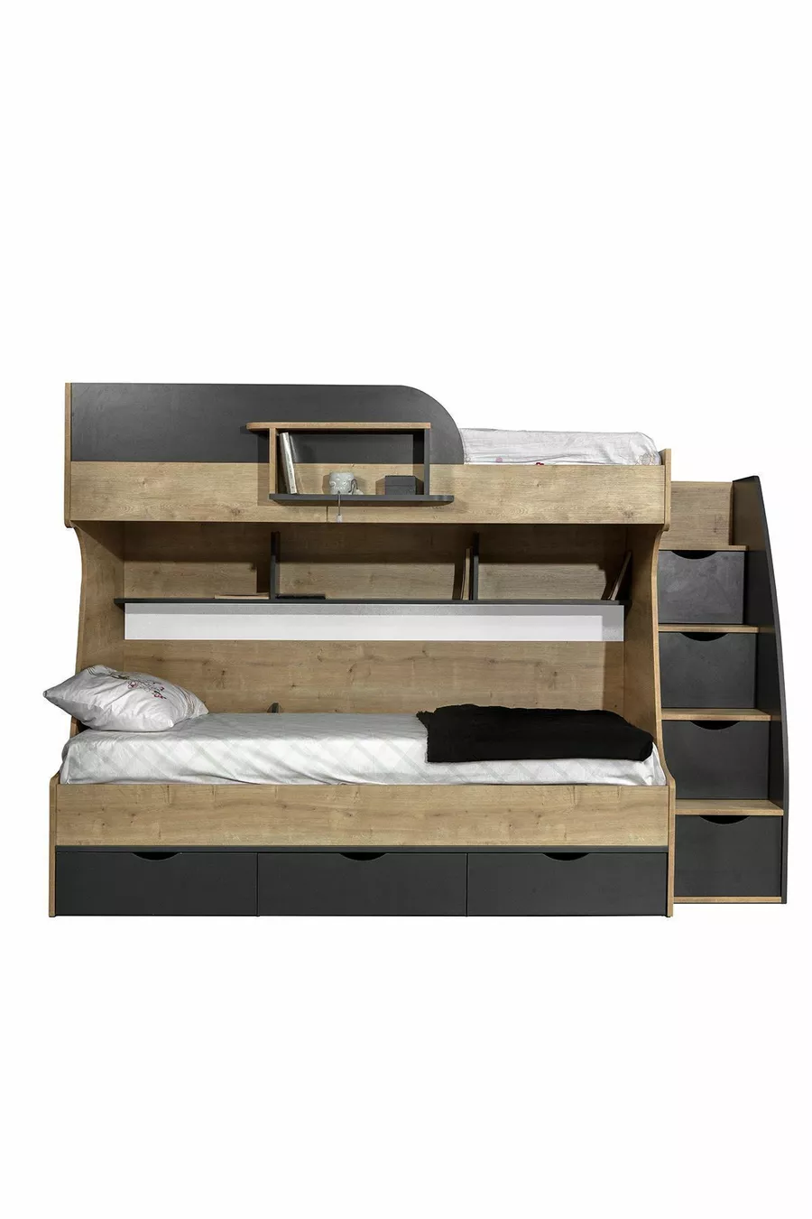 Lit superposé Ranza, lit superposé Truva avec tiroirs, 2 matelas Comfort