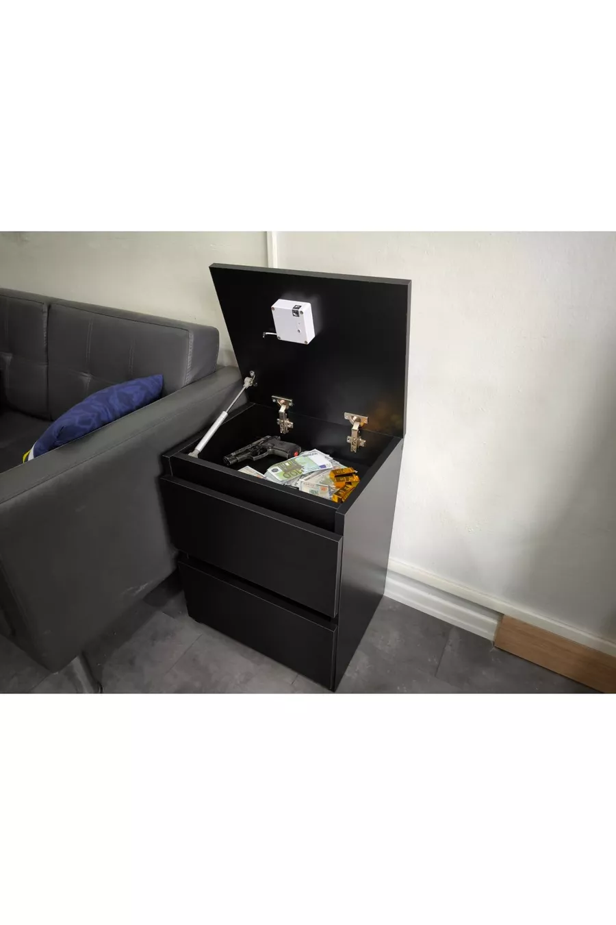 Comodino con Scomparto Segreto e Serratura RFID (NON RICHIEDE MONTAGGIO)
