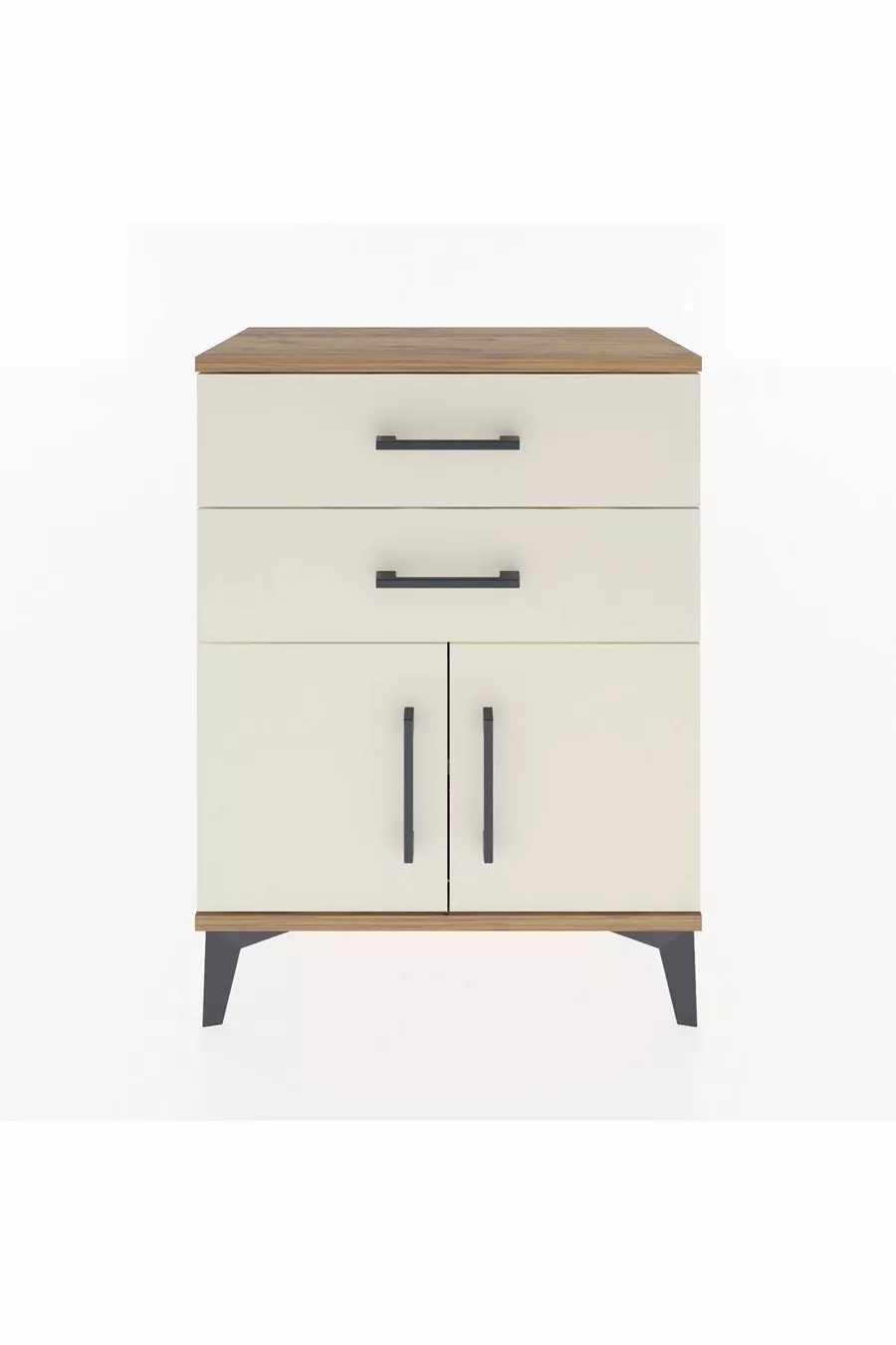 Table de chevet Arges avec une étagère, 2 tiroirs et 2 portes, pin-ambre