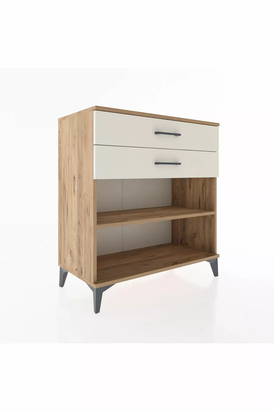 Commode Hyperion à un seul étagère et 2 tiroirs en pin-onyx
