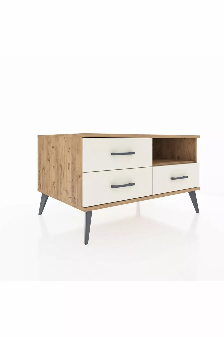 Commode Kronos à une étagère et trois tiroirs Pin-Pin/Marbre blanc