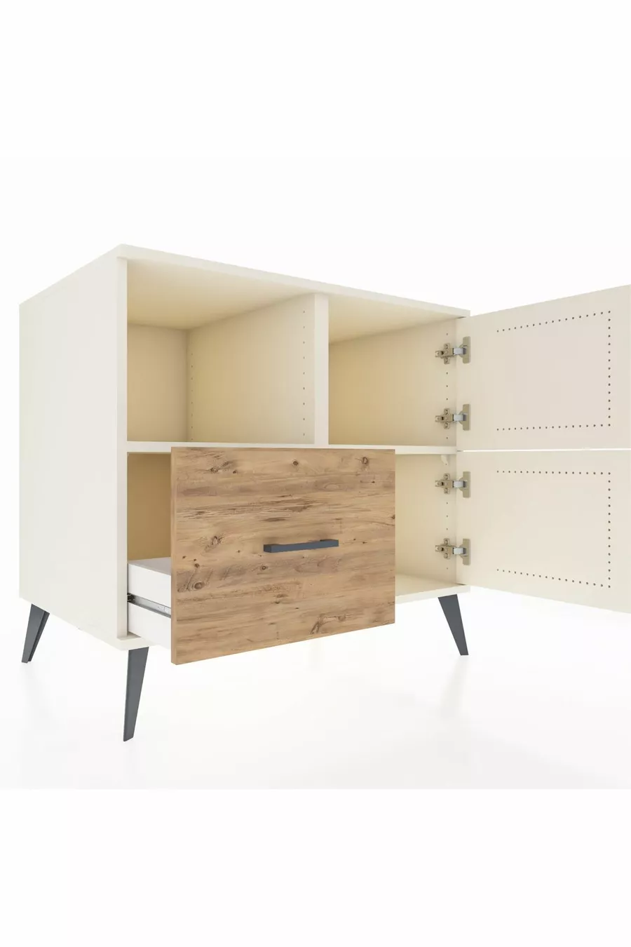 Kronos Dresser 2 Shelves, Single Drawer, 2 Doors, Moonstone-Moonstone/Pine