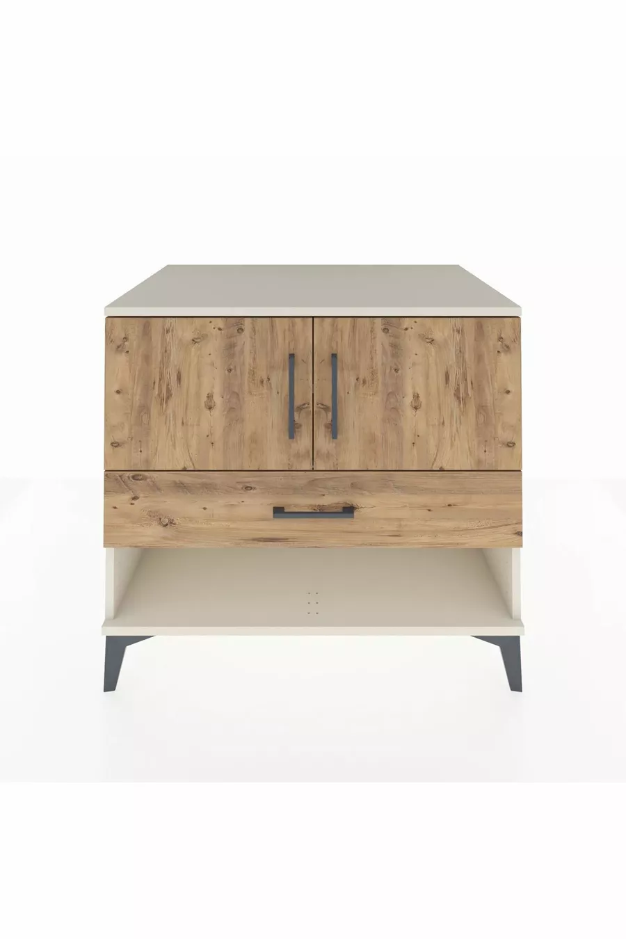 Commode Kronos avec 2 étagères, 1 tiroir et 2 portes, Pierre de Lune-Sapin