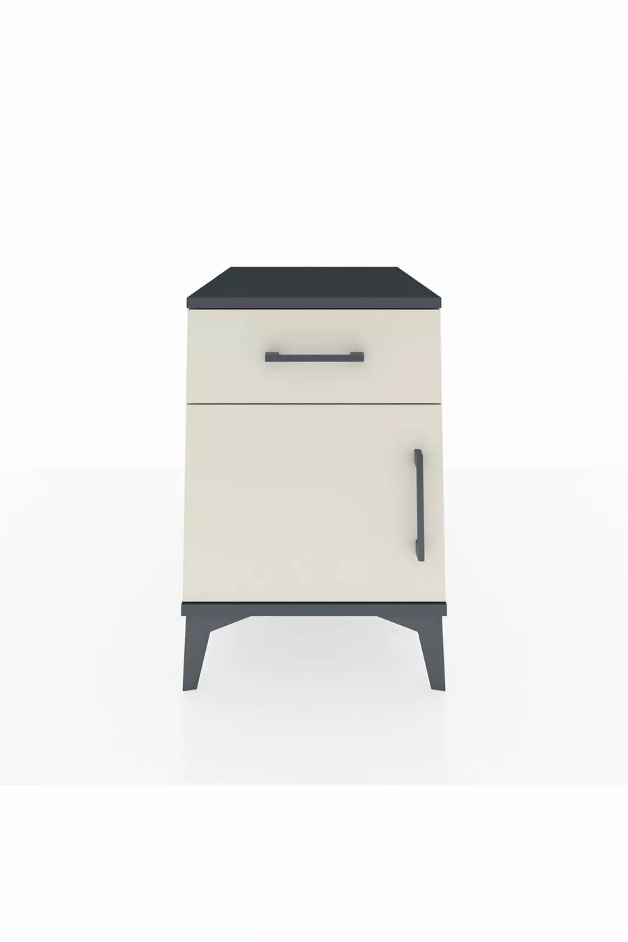 Table de chevet Kronos avec une étagère, un tiroir et une porte, Anthracite-Patine de pierre