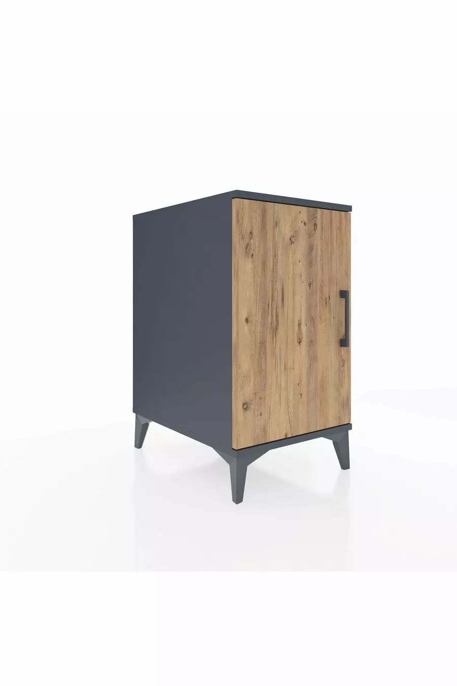 Table de chevet Kronos avec 2 étagères et 1 porte Anthracite-Épicéa