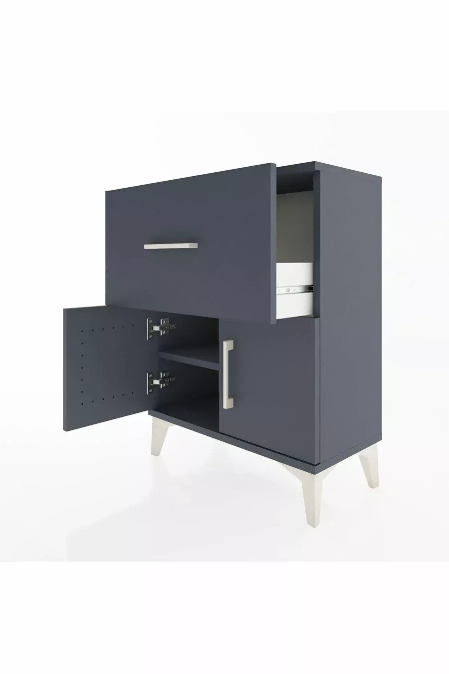 Table de chevet Arges avec une étagère, un tiroir et deux portes, Anthracite-Anthracite