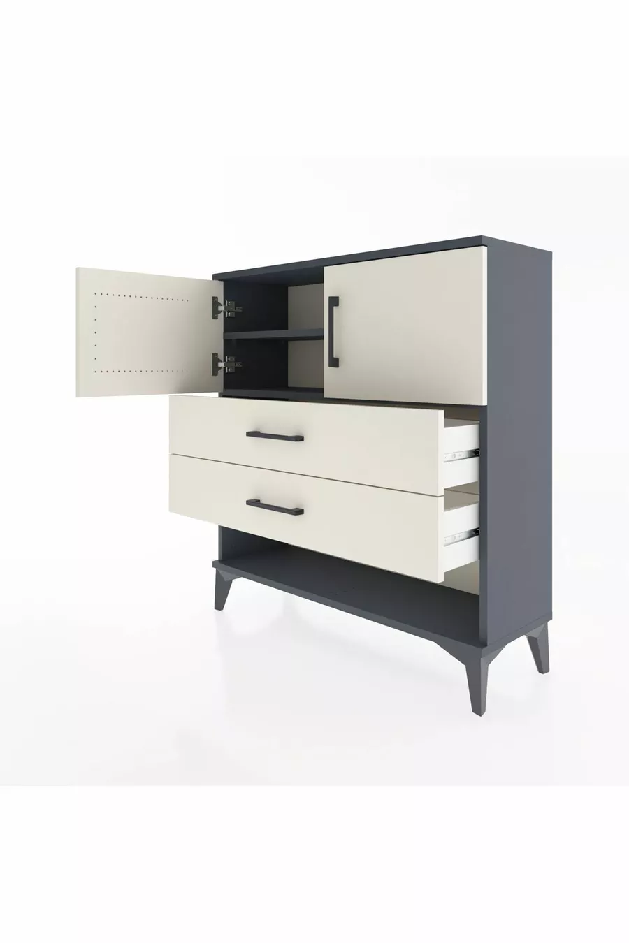 Commode Arges avec 2 étagères, 2 tiroirs et 2 portes, Anthracite-Pierre de lune