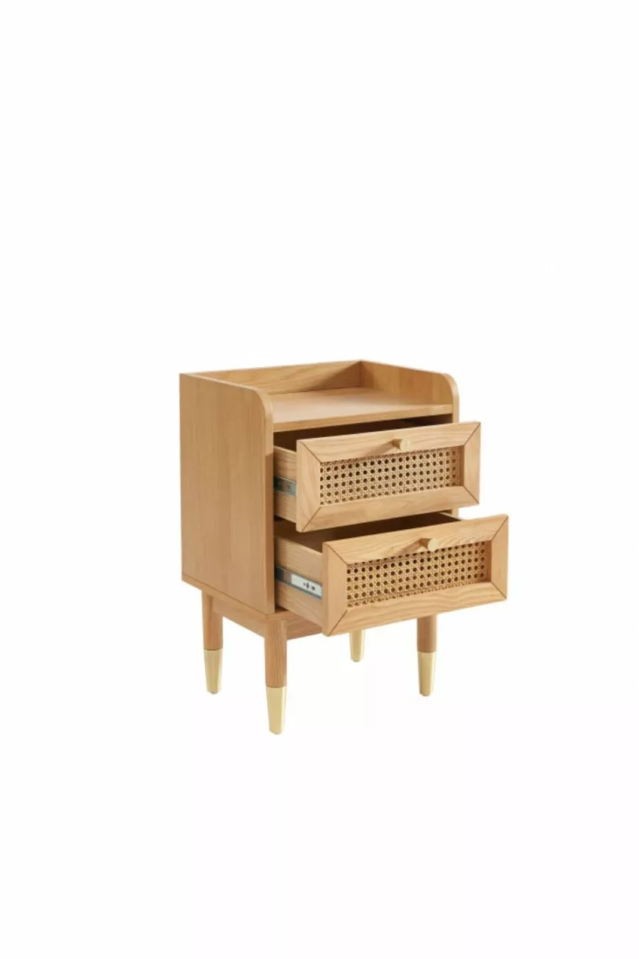 Bombong Solid Wood Wicker Nightstand with Two Drawers